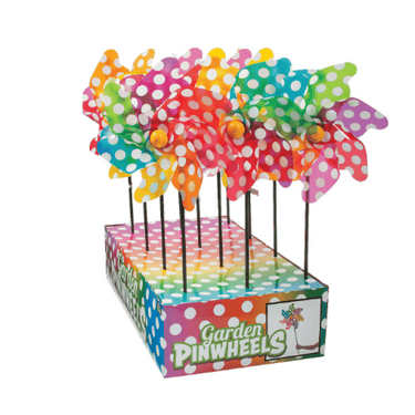 large polka dot pinwheels in a display box